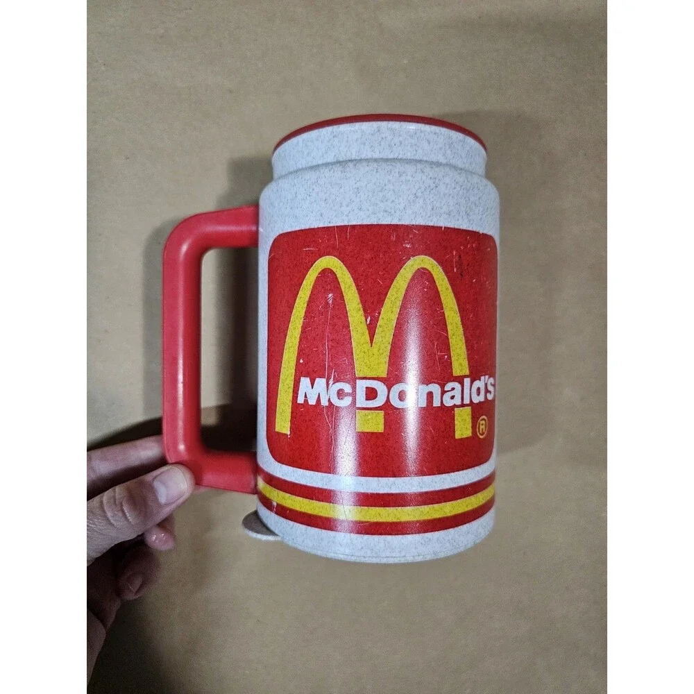 McDonald’s Logo Plastic Mug Cup w/ Handle, Red/Gray/White, Fast Food